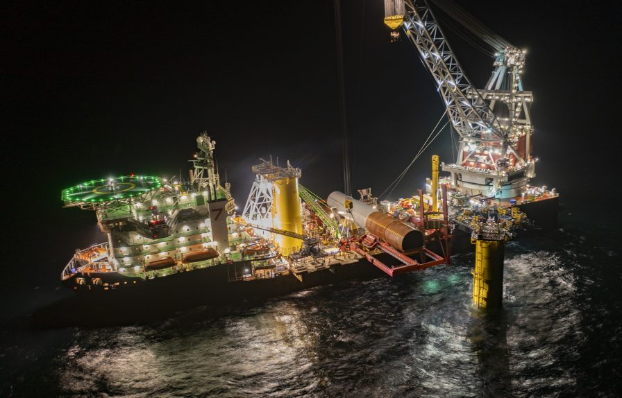 The Seaway 7 Strashnov vessel installing monopile foundations at Dogger Bank A, October 2022.